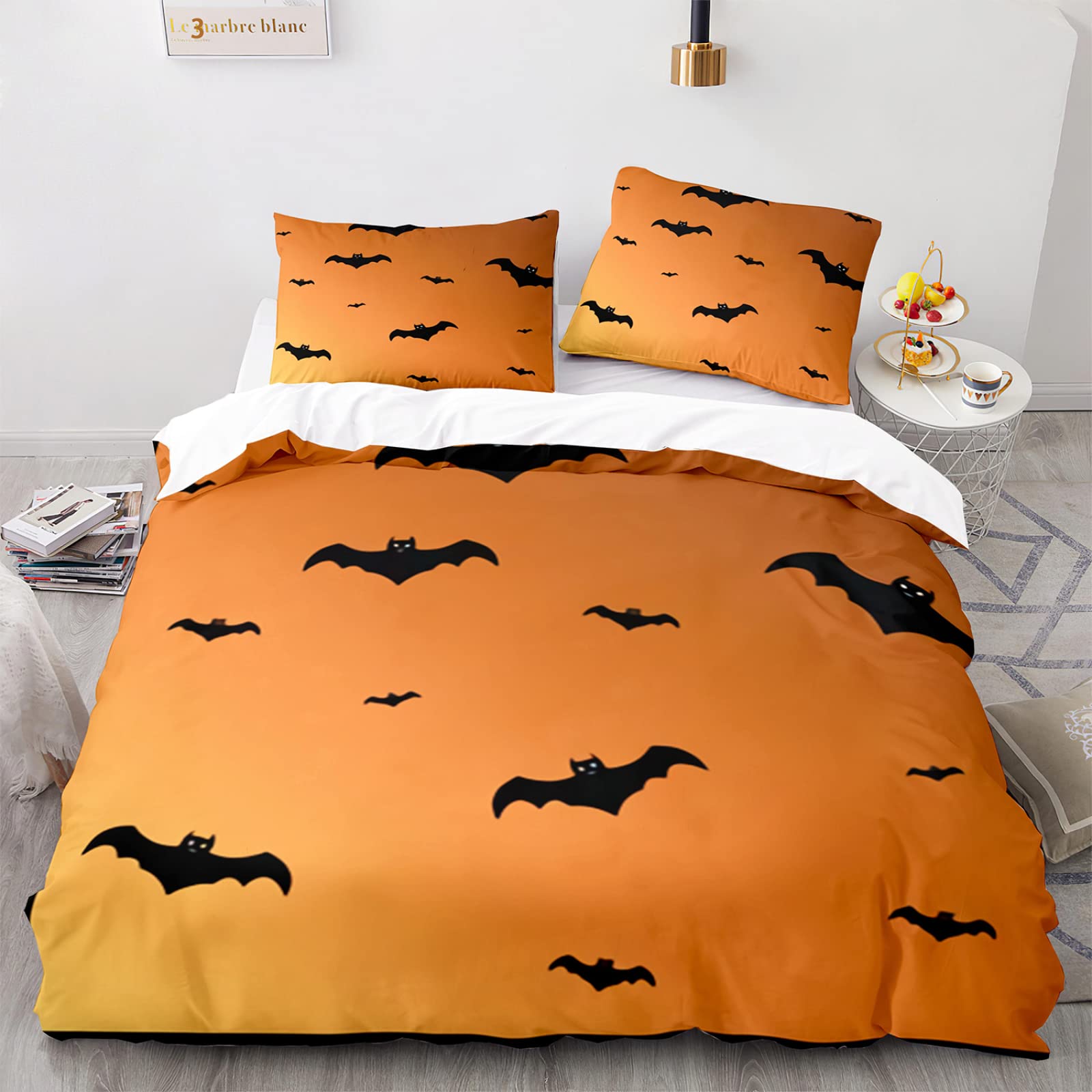 Parure de lit enfant 140x200 Halloween en microfibre lavable avec 2 taies d'oreiller