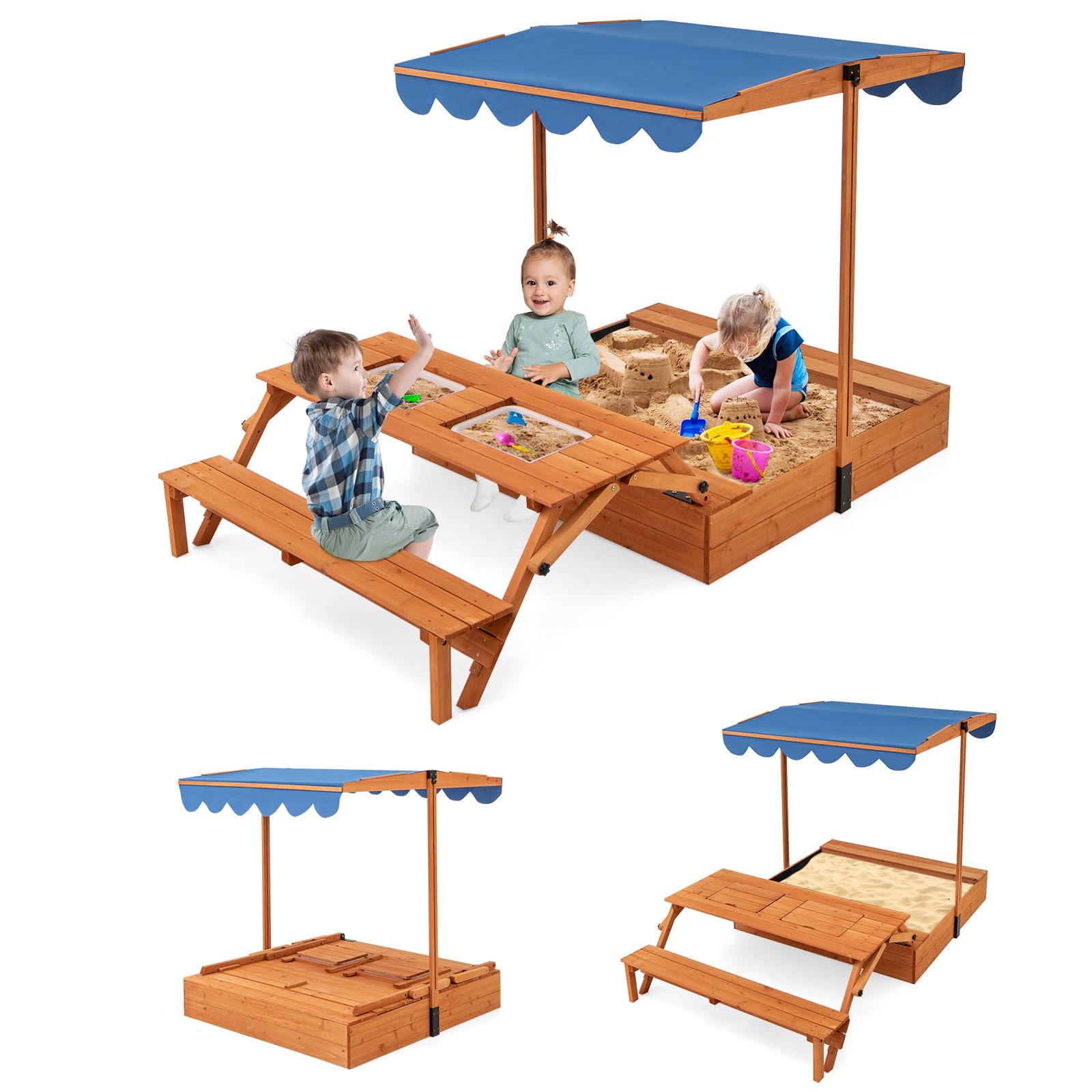 Sabbiera Per Bambini Con Cucina Giocattolo In Legno Di Abete - 135x125x20 Cm, Con Accessori Da Cucina, Fodera Inferiore, Per Giardino E Cortile