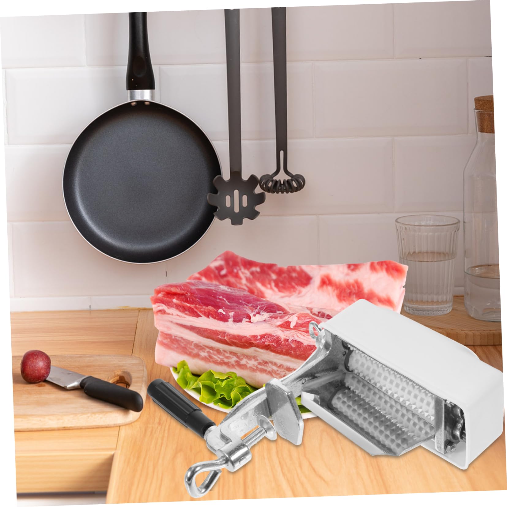 Fleischzartmacher Maschine aus Metall Beige, Beidseitig Klopfen | Einfach Zerlegbar, für Steaks und Schweinekoteletts, Küchenhelfer für Zarte Fleischstücke