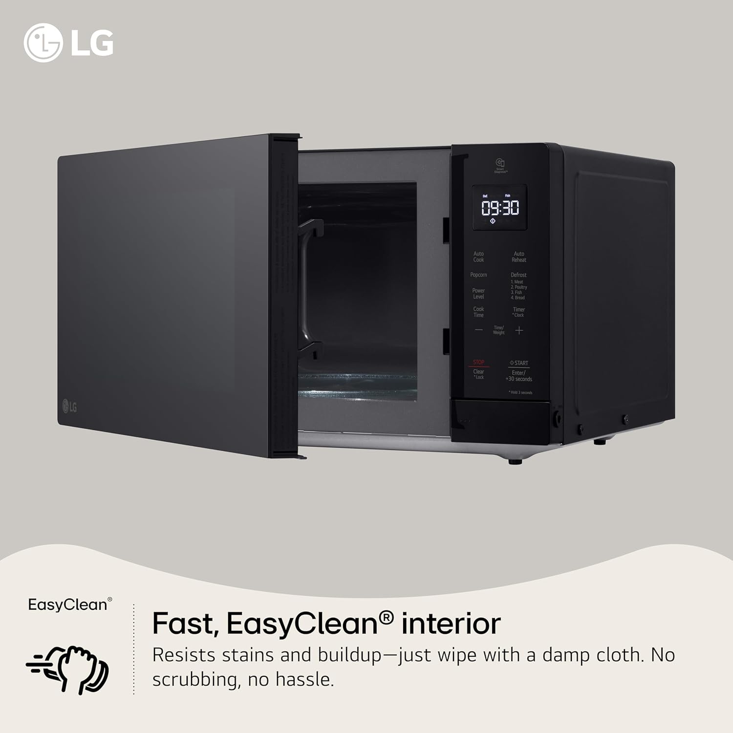 LG Countertop Microwave, 1.1 cu. ft., Black, 20.1x11.4x15.7 Inches, EasyClean Interior, 900 Watts