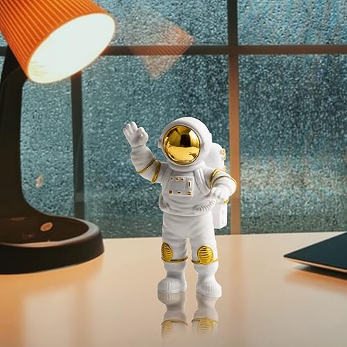 Miniatura 2 de Decoración de figura de astronauta, estatua de astronauta de poliresina, espejo galvanizado dorado, figura de astronauta, escultura para adorno de