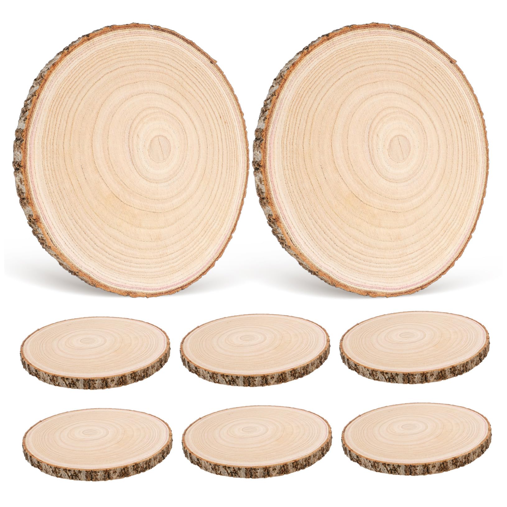 PLAFOPE 8 Stück Rustikale Holzscheiben mit Rinde Teilig Dicke Paulownia Holzkreise zum Basteln Dekorieren Malen und DIY Hochzeits oder Wohnaccessoires