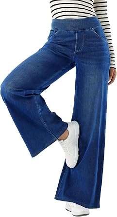 Zeronic Womens High Waisted Denim Jeans Stretchy Wide Straight Leg Tummy Control Pockets Baggy Trendy Casual Loose Fit Pants