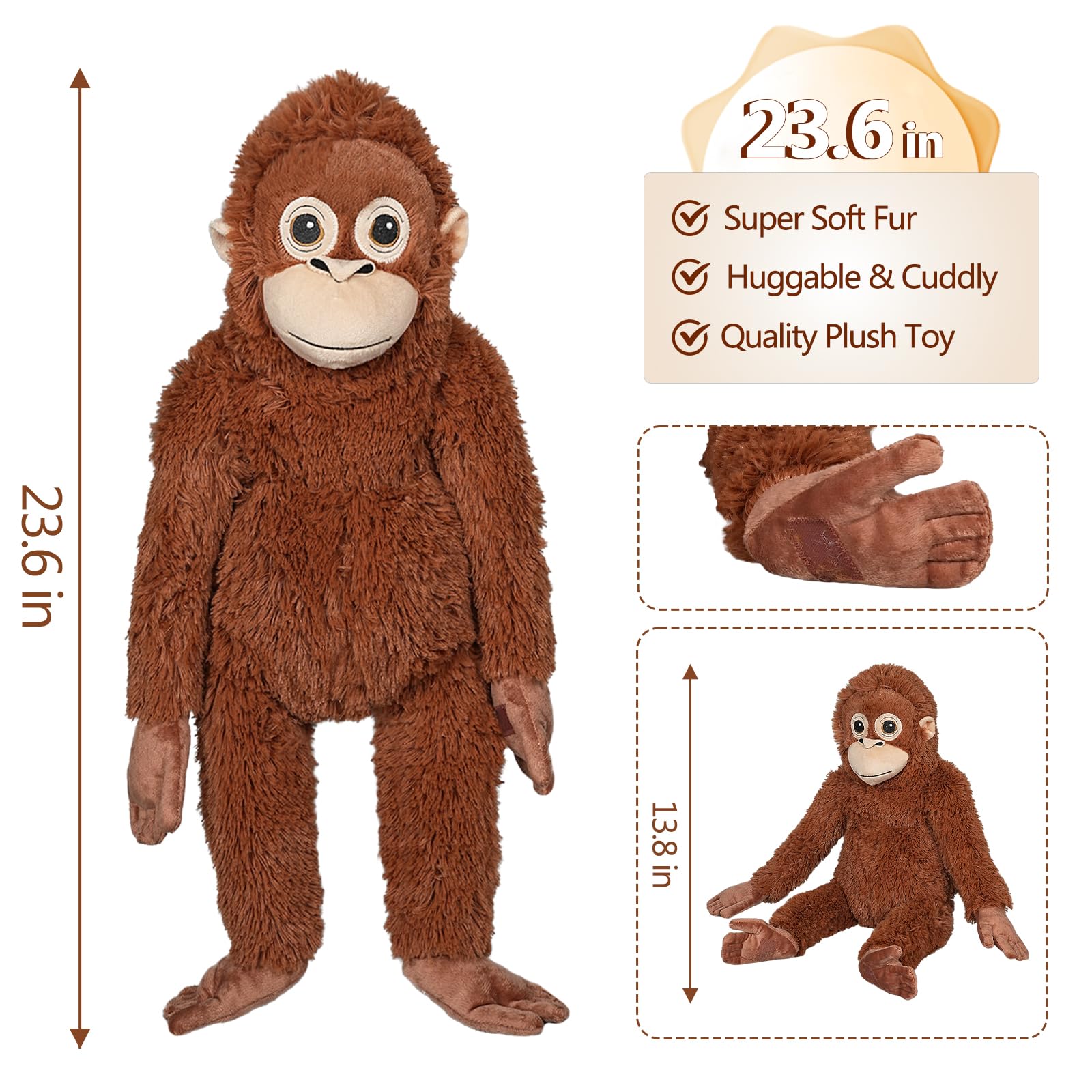 Punch Monkey Plush - 23.6 Inch Punch The Monkey Stuffed Animal, Hanging on Bags or Neck Orangutan Plush, Great Gift for Boys Girls Kids Fans - 3