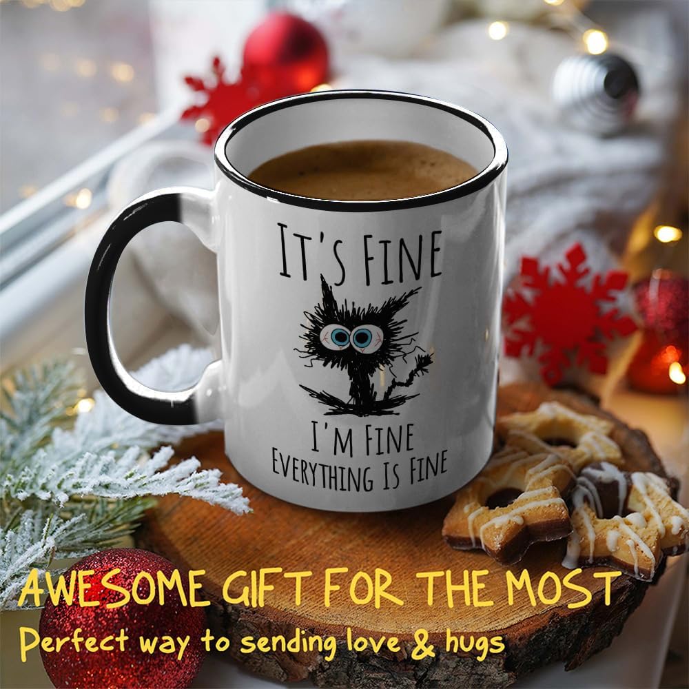 Funny Black Cat Coffee Mug It’s Fine Everything is Fine, Christmas Birthday Gifts for Cat Lovers, Funny Gifts for Women 11OZ - Image 5
