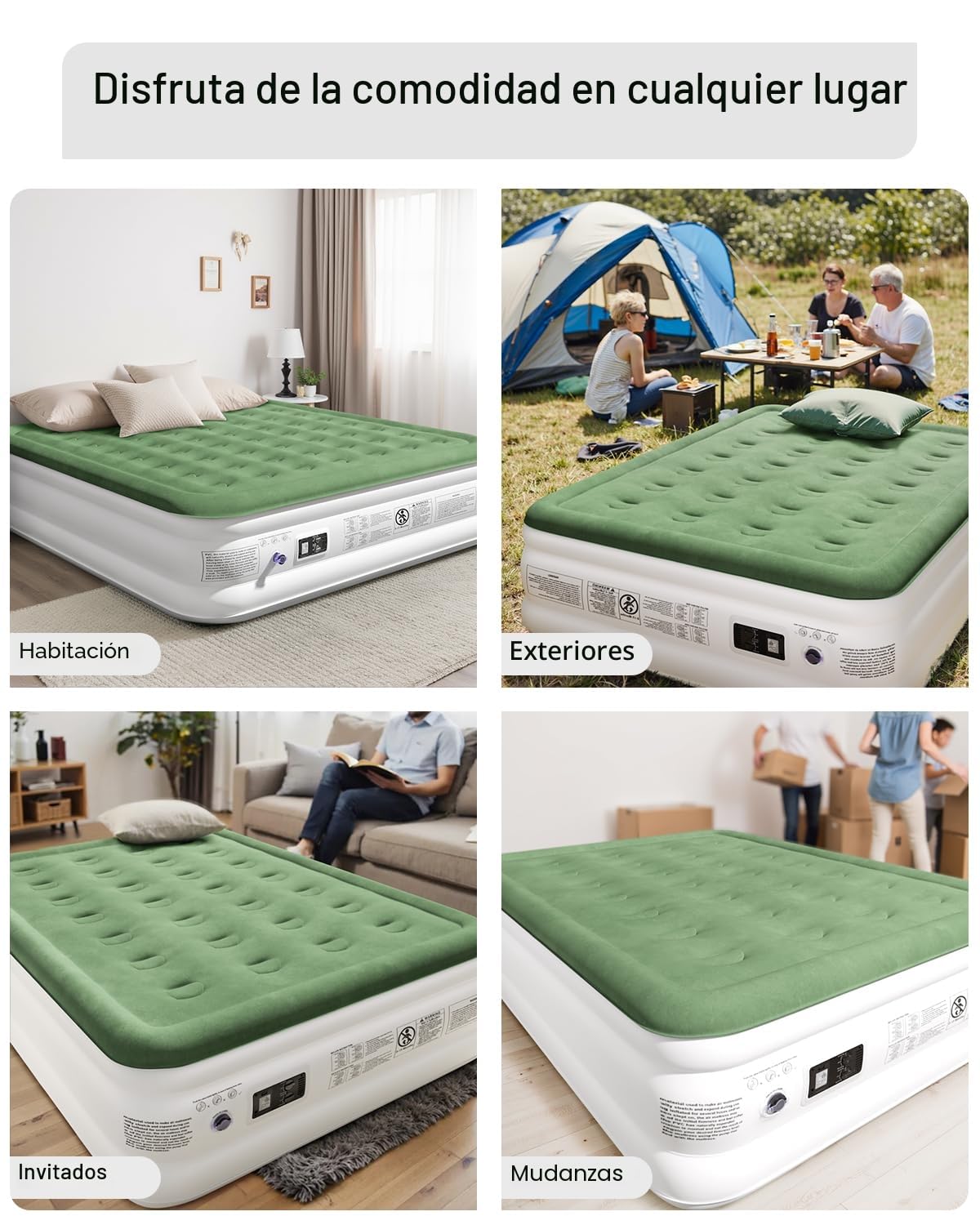 Zearna Colchón hinchable para 2 personas, 190 x 137 x 46 cm, autoinflable con bomba integrada, cama de aire autoinflable en 3 minutos, colchón hinchable para camping y uso doméstico