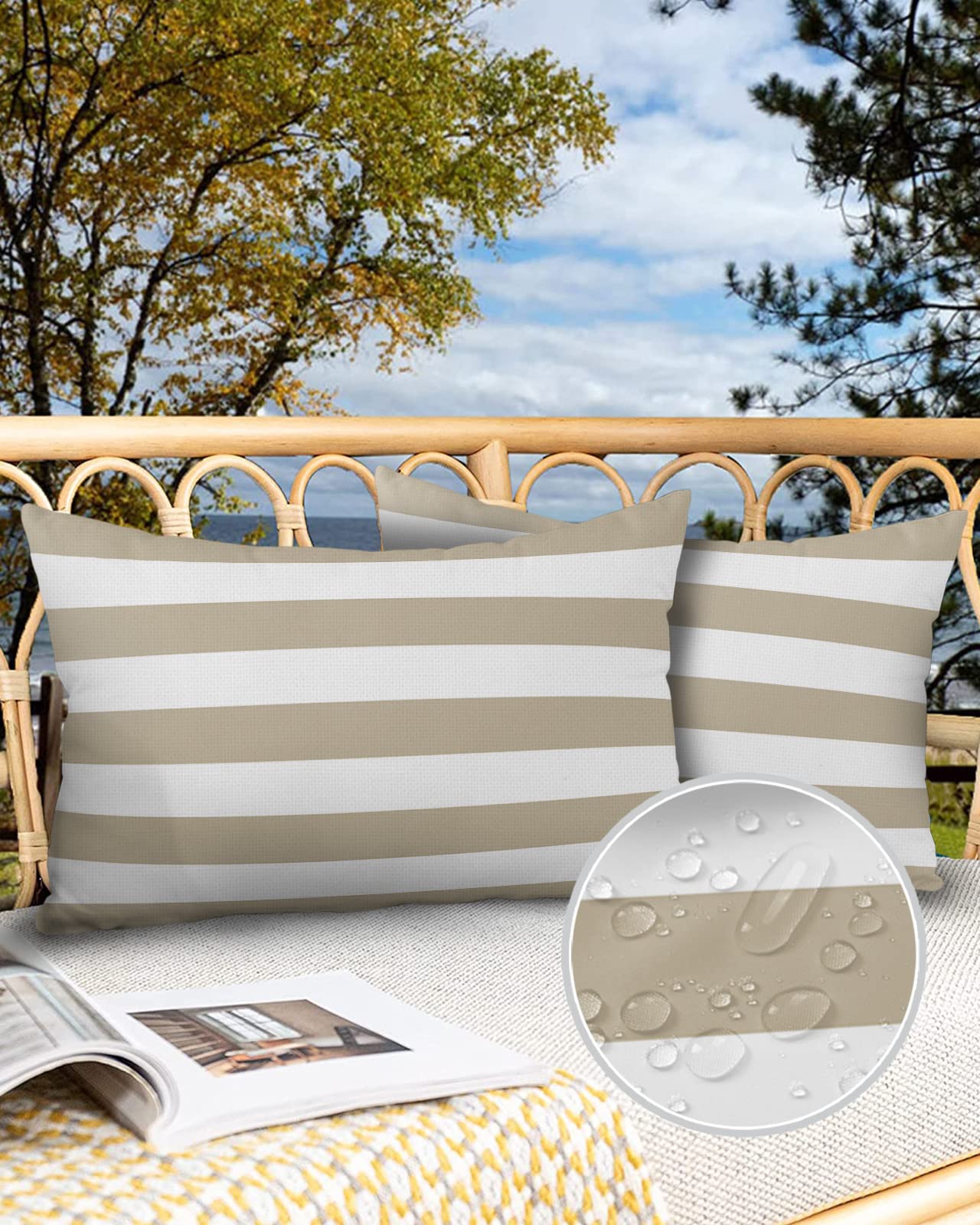Cuscini da Esterno 20x12 pollici Copricuscini da Esterno Impermeabili Righe Cachi Bianche Poliestere Copricuscini Decorativi Custodia Decorativa per Cuscini da Giardino per Decorazione
