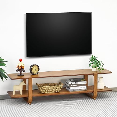 Bamboo TV Stand for TVs up to 65", Accent Entertainment Center with Storage, Media Console Table with Shelf, Modern TV Stand for Living Room, Bedroom, 55"(L), Walnut