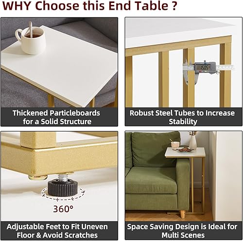 Miniatura 4 de Mesas auxiliares pequeñas en forma de C, mesa auxiliar, soporte de mesa pequeño para sala de estar, dormitorio, mesita de noche pequeña de 16 x 12 x