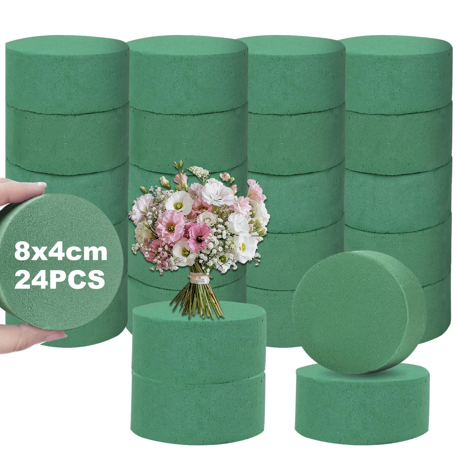 MUXHEL 24PCS Round Foam, 8x4 cm Floral Foam Block for Artificial Flowers, Wedding Aisle Flowers & Floristry Displays