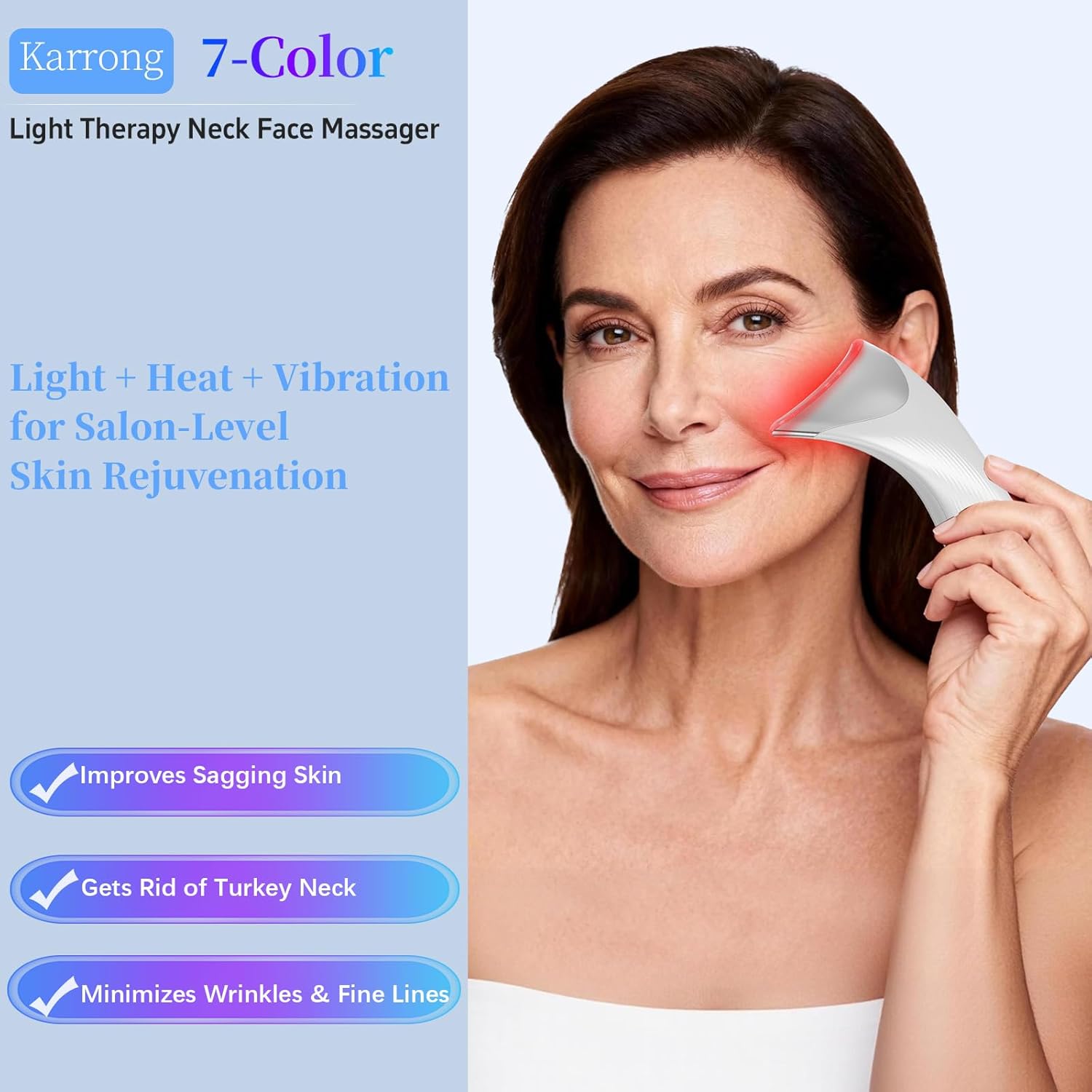7 Color LED Neck Face Massager Red Light Care Beauty Device, Vibration & Heat Facial Sculptor Massager Tool for Anti-Wrinkle Skin Care, Ideal for Home Travel Gifts, White - Image 2