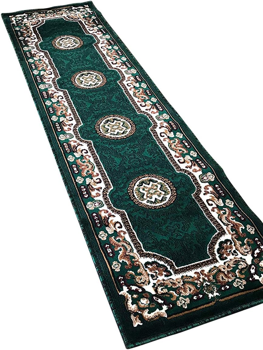Kingdom Traditional Runner Area Rug Hunter Green Design D123 (2 Feet X 7 Feet)