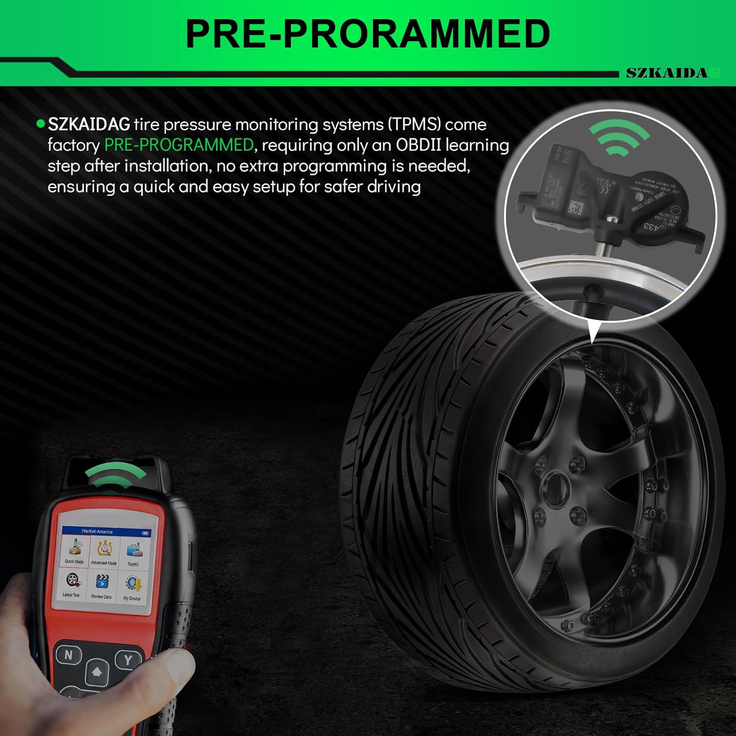 433MHz TPMS Sensors Pre-Programmed for:-Jeep Grand Cherokee 2016-2022, for:-Dodge Durango 2016-2022, for:-Chrysler 200 2015-2017, for:-Fiat 500X 2016-2022, Replacement OE# 68313387AB (4 Pcs)