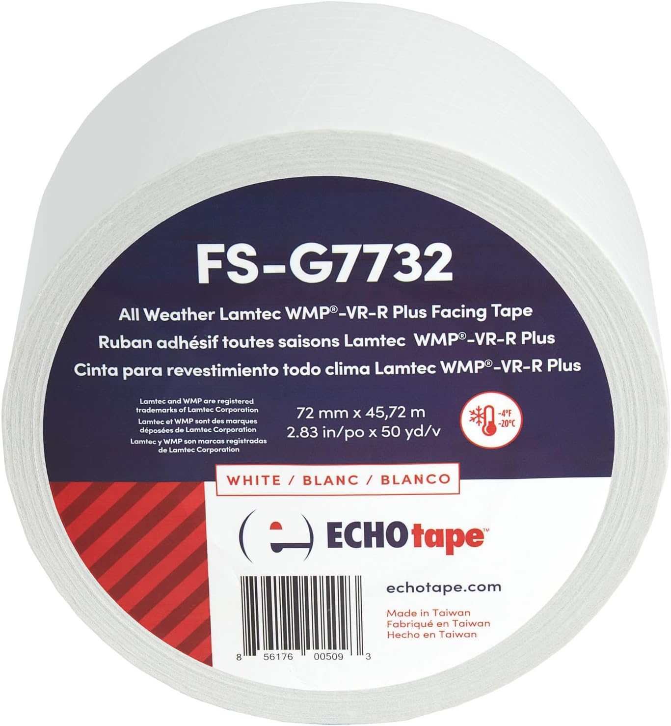 ECHOtape FS-G7732 | All Weather Lamtec WMP-VR-R Plus Facing Tape | Metal Building Insulation Tape | White Seam and Repair Tape | Cold Weather Acrylic Adhesive | Contractor Tape | 2.83 in x 50 yds