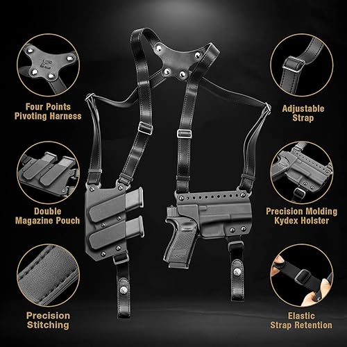 Miniatura 7 de Funda de hombro hecha a mano para Glock 191719X2223313245, correa de cuero de grano completo con funda Kydex de EE. UU. para transporte oculto,