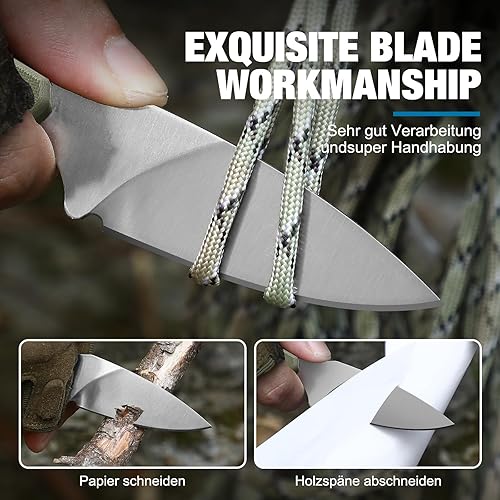 Miniatura 5 de Omesio Cuchillo de cuello compacto con clip, cuchillo de cuello de 5.82 pulgadas con funda y collar, hoja de acero D2 de 2.99 pulgadas, cuchillo de