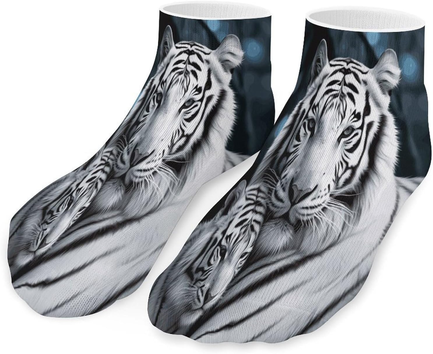 White Tiger Ankle Socks for Men Women 5 Pairs | Comfortable Casual Low Cut Socks, Lightweight No Show Breathable Athletic Socks, Soft Mini Crew Socks for All Seasons