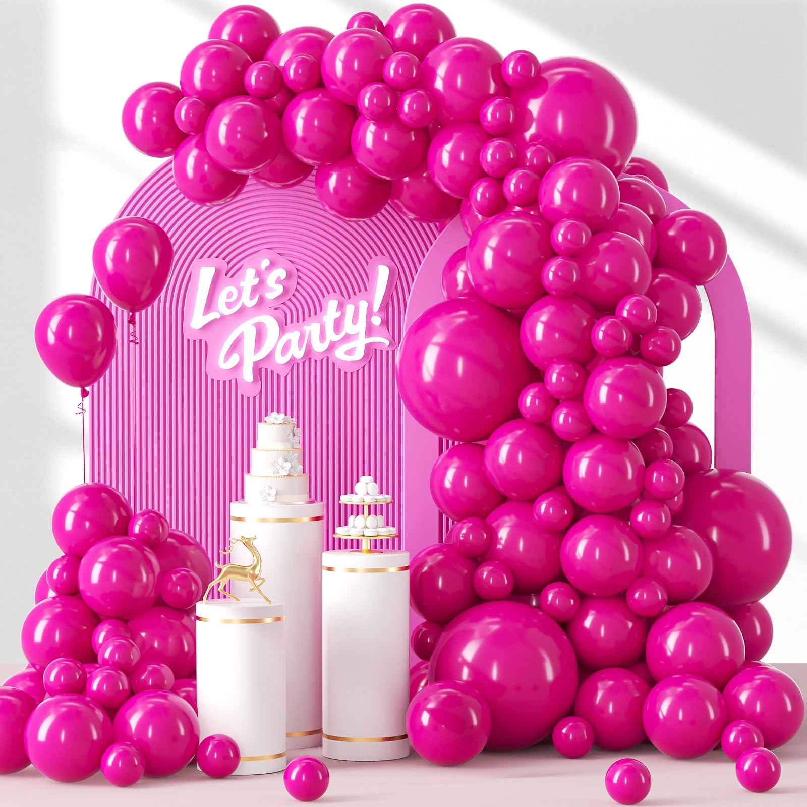 Awenztech 120pcs Hot Pink Balloon Arch Kit, 18 12 10 5 inch Hot Pink Latex Balloons Different Sizes Balloon Garland for Engagement Bridal Bachelorette