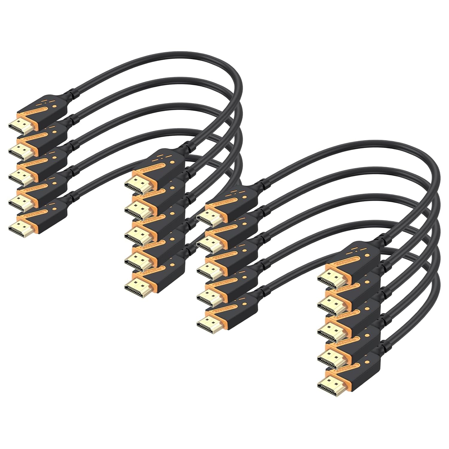 Short HDMI Cable 1 Foot, 10-Pack, 18Gbps High Speed HDMI 2.0 Cable Male to Male Cord, 4K@60Hz, 2K@144Hz, ARC, HDCP2.2, 3D for Soundbar, TV, PS5/4, Laptor, Monitor, Camera etc（Orange）