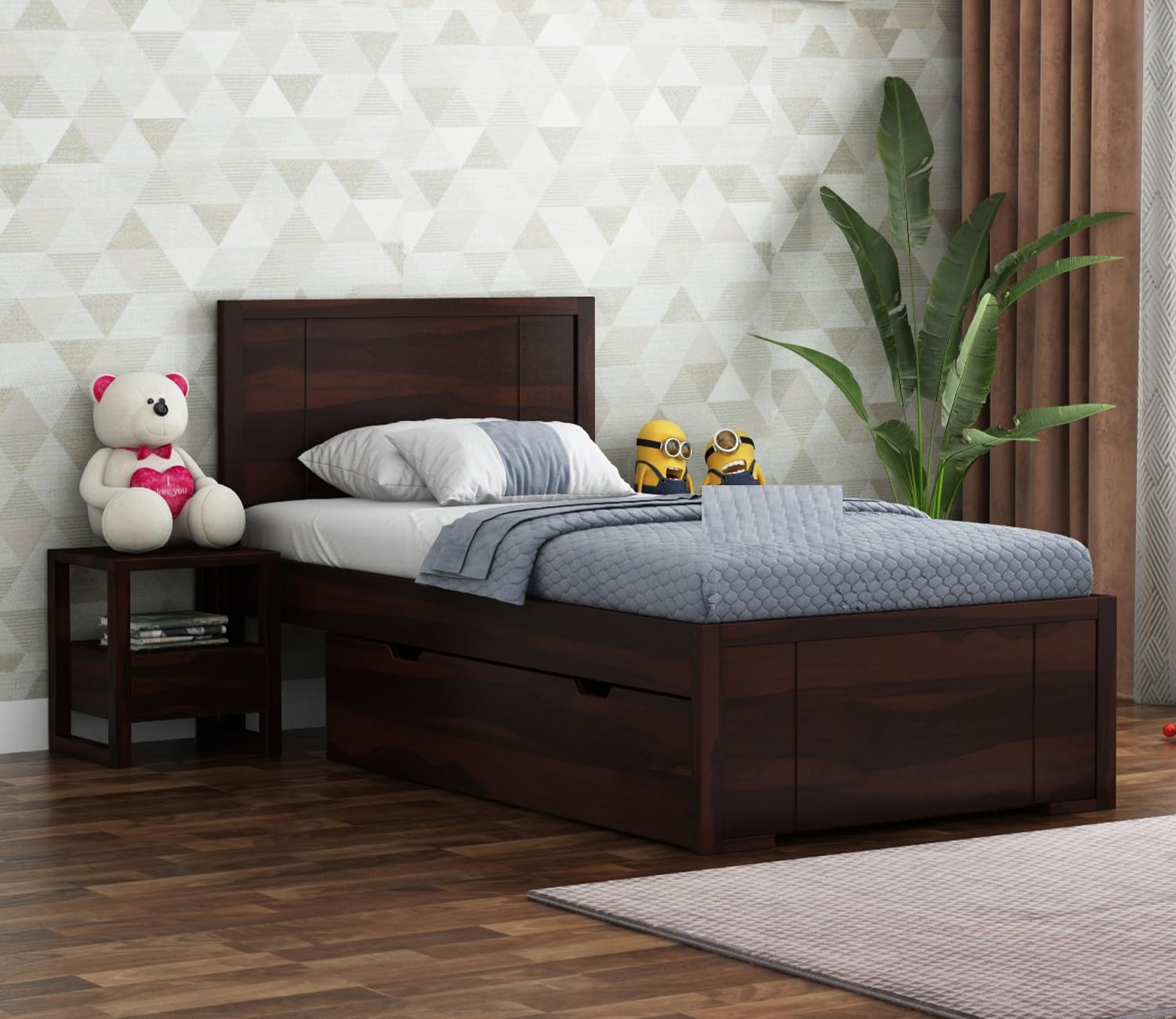 Ferrovilla Werol Dark Single Sheesham Wood Bed with Drawer Storage | Sheesham Wood Bed | Solid Wood Bed | Bed for Home | Bed with Storage| Single Size Bed | Bedroom Furniture | Single Cot | Wooden Cot-image-35