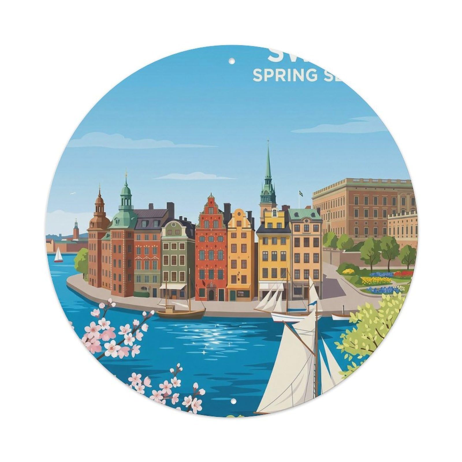 Vintage Travel Stockholm Sweden Spring Metal Tin Sign