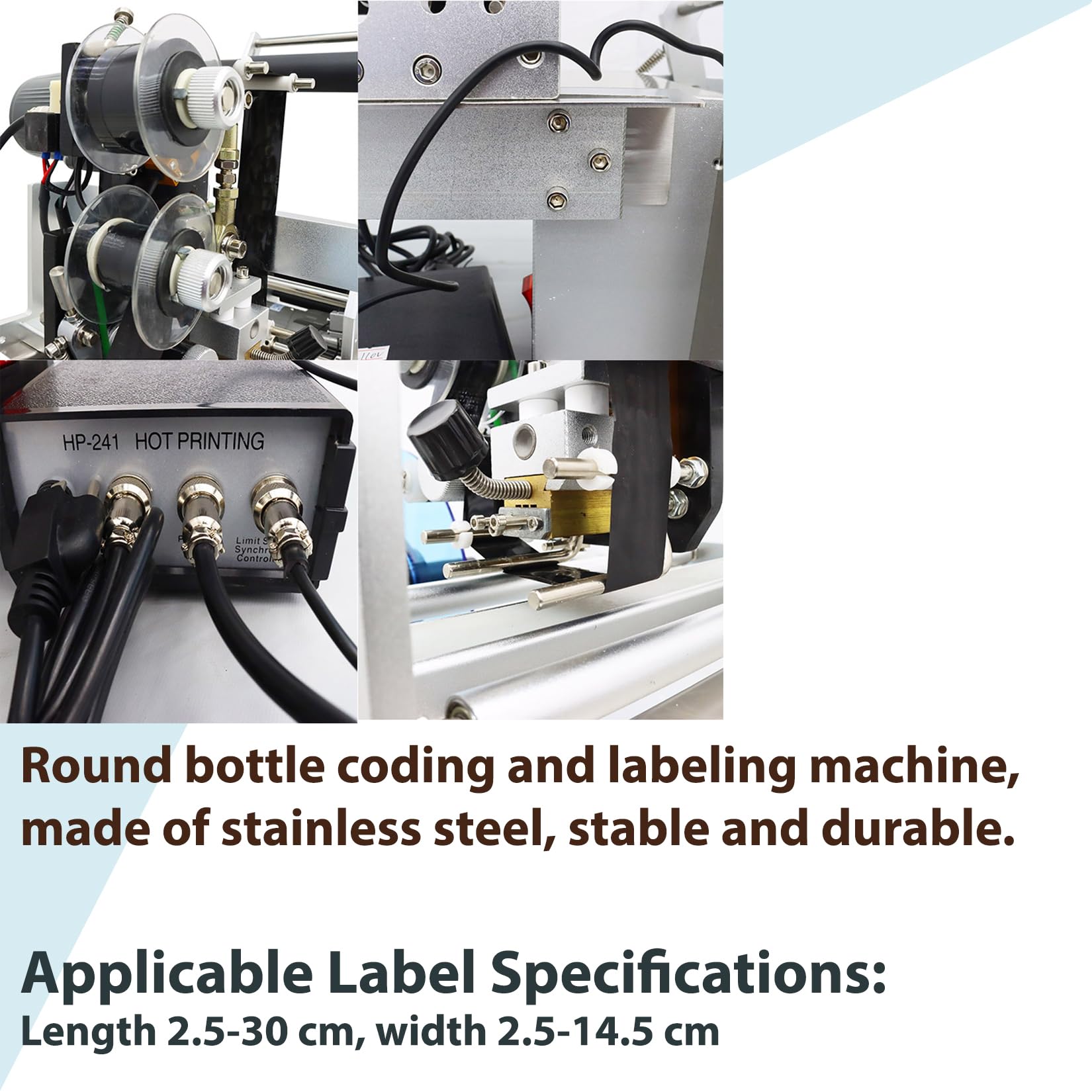 EQCOTWEA Semi-Automatic Coding and Labeling Machine Label Applicator Round Bottle Stainless Steel 10-260 Times/min 110V 150W LT-50 Series