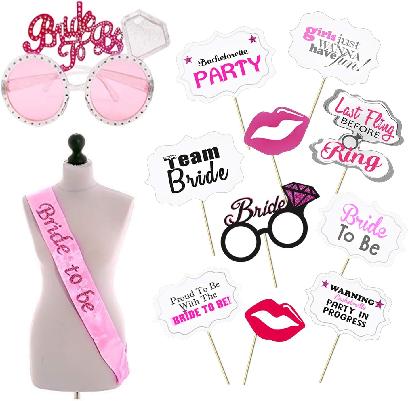Party Propz Bride to Be Props - 12pcs, Bride to Be Decoration | Bachelorette Party Props | Bride to Be | Bride to Be Sash | Bridal Shower Decorations Kit | Bride Essentials for Wedding, Bachelor Party