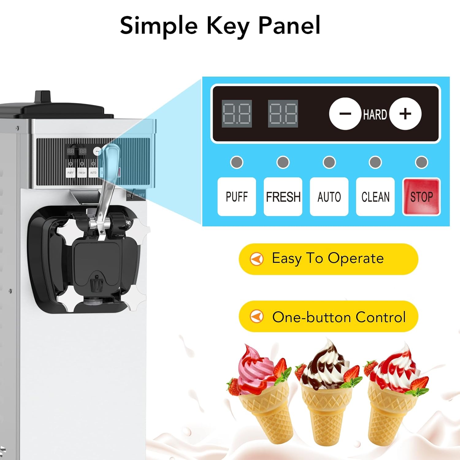 Commercial Ice Cream Maker Machine, 1200W 4.7-5.8Gal/H Auto Clean Single Flavor Soft Serve Ice Cream Machine with 7L Hoppers Countertop Ice Cream Machine for Restaurants and Home Bars