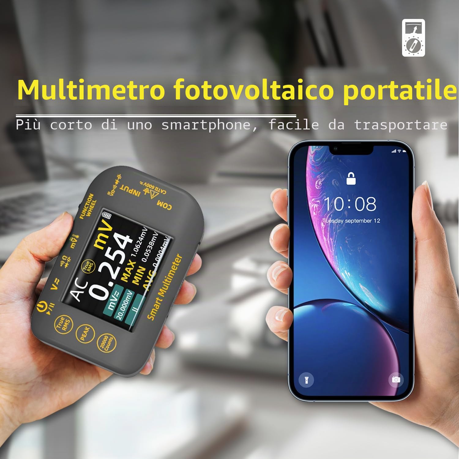 BSIDE Mini Multimetro digitale 20000 conteggi TRMS Multimetro portatile 1000V Voltmetro Ricaricabile 2.8'' LCD Tester Misura AC/DC Tensione Resistenza Capacitanza Diodo Temperatura
