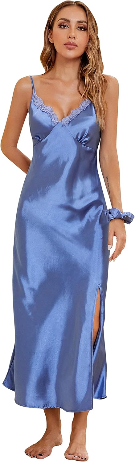 ALCEA ROSEA Women Silk Satin Nightgown Sexy Lace Chemise Lingerie Long Sleepdress for Ladies Sleepwear Slip Negligee - Image 4