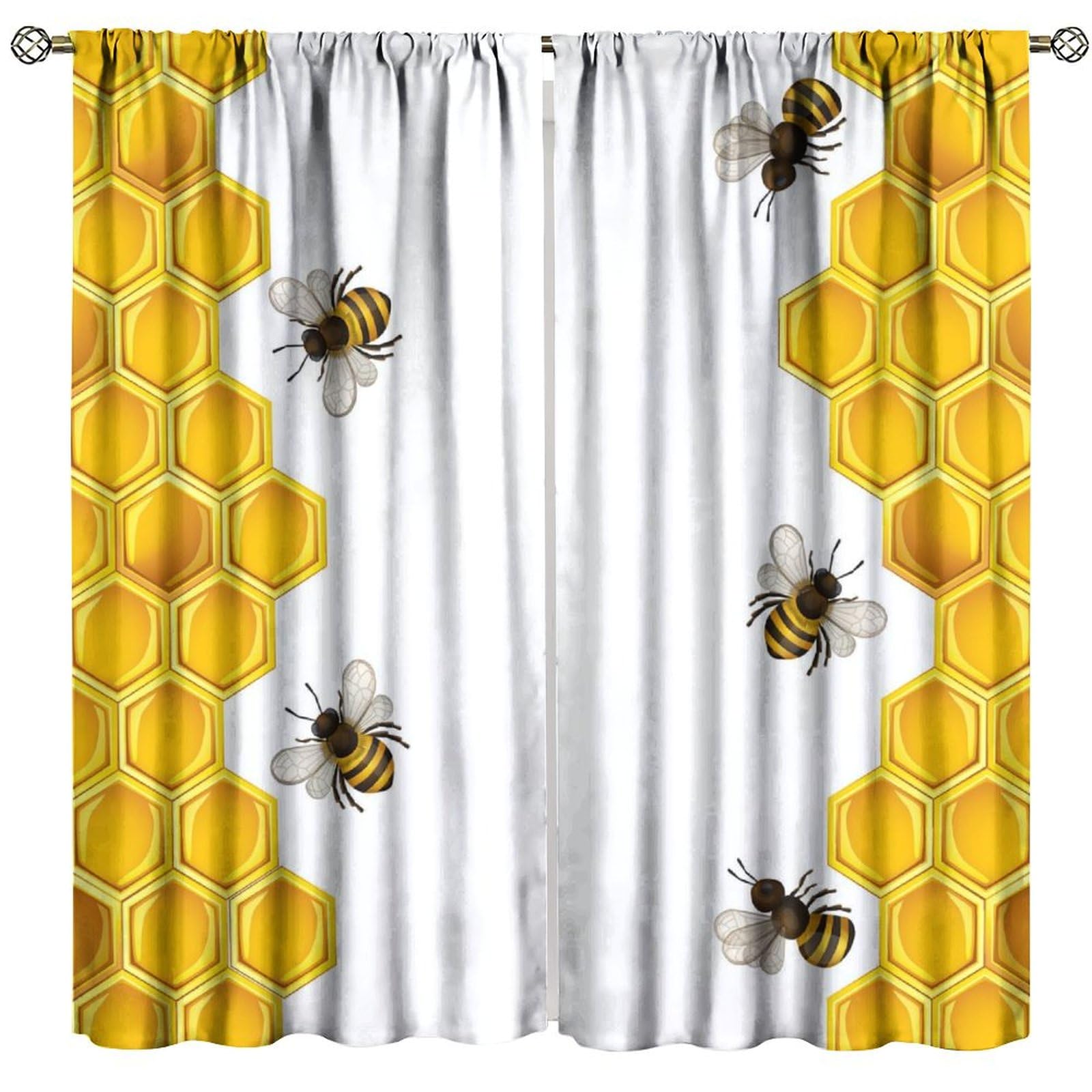 GoDazzling Bee Blackout Curtains, Yellow Geometric Hexagonal Honeycomb Honey Modern Rustic Farmhouse Window Drapes, for Living Room Bedroom 52" W X 84