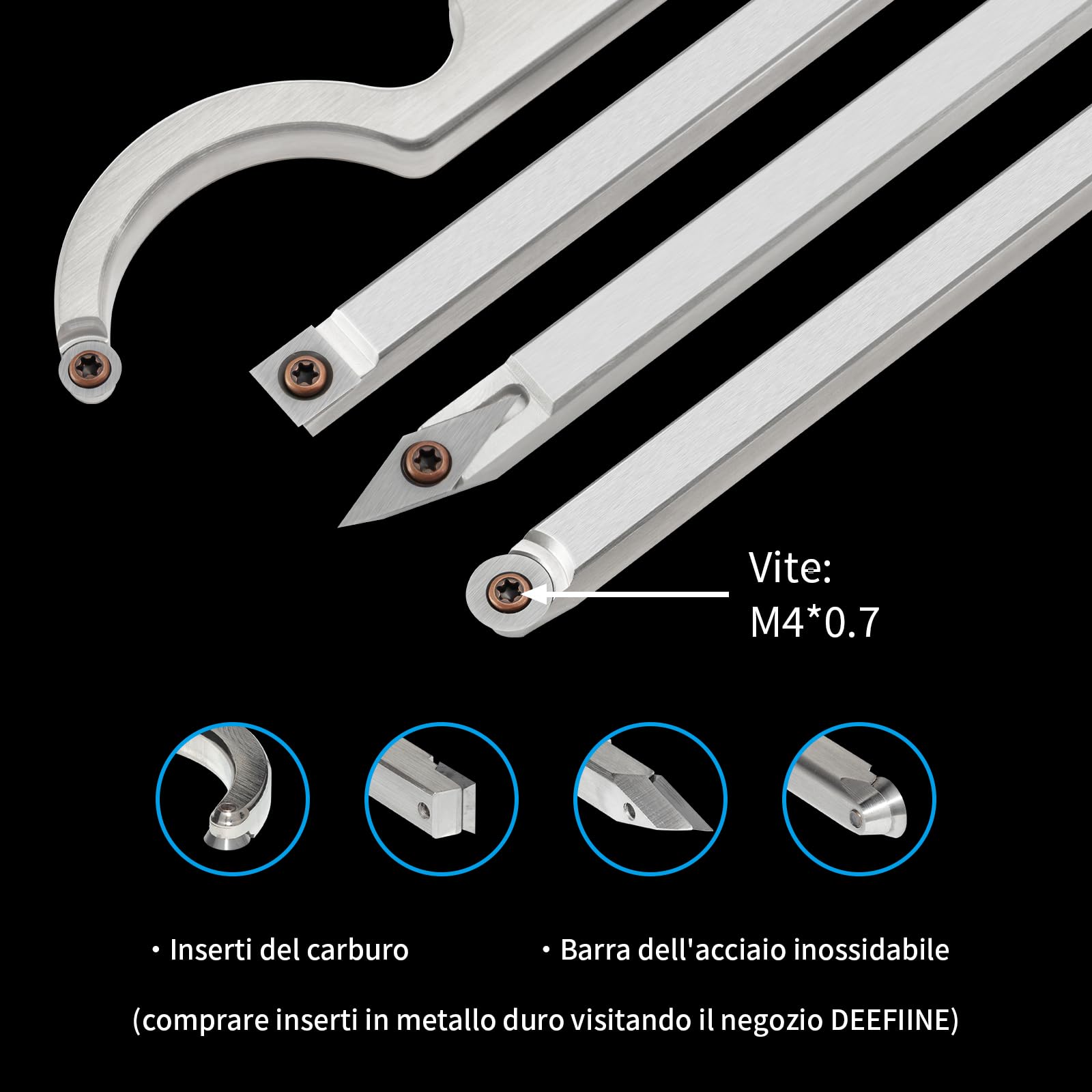 Kit di utensili per tornitura in legno con punta in metallo duro da 46,5 cm, per sgrossatura e finitura per tornio con inserti in metallo duro quadrato diamantato (manico in faggio)
