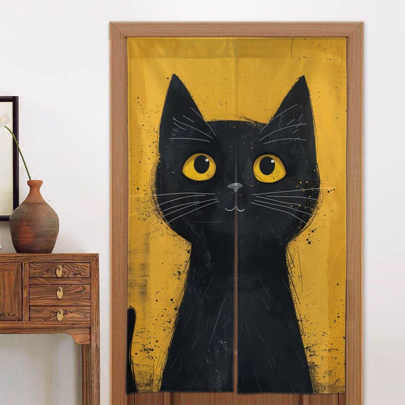Amazon｜のれん 黒猫 ネコ柄 猫柄 ドアカーテン 暖簾 間仕切りカーテン