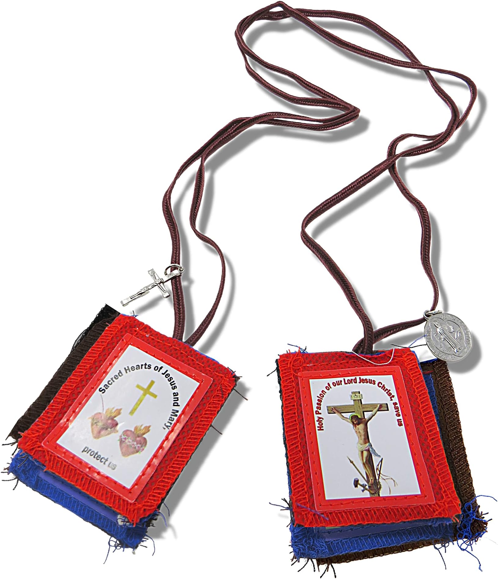Catholic ScapularsCatholic Scapulars Red Cloth Passion with Silver Tone Medals, 24 1/2 Inch