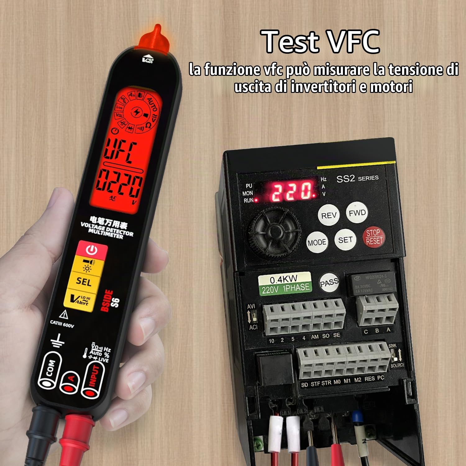 BSIDE S6 Tester e Rilevatori di Tensione Multimetro Digitale Intelligente a Penna con Triplo Display VFD Tester Corrente Elettrica Capacimetro Tester Ricaricabile di Continuità Ohm Hz Cavi elettrici