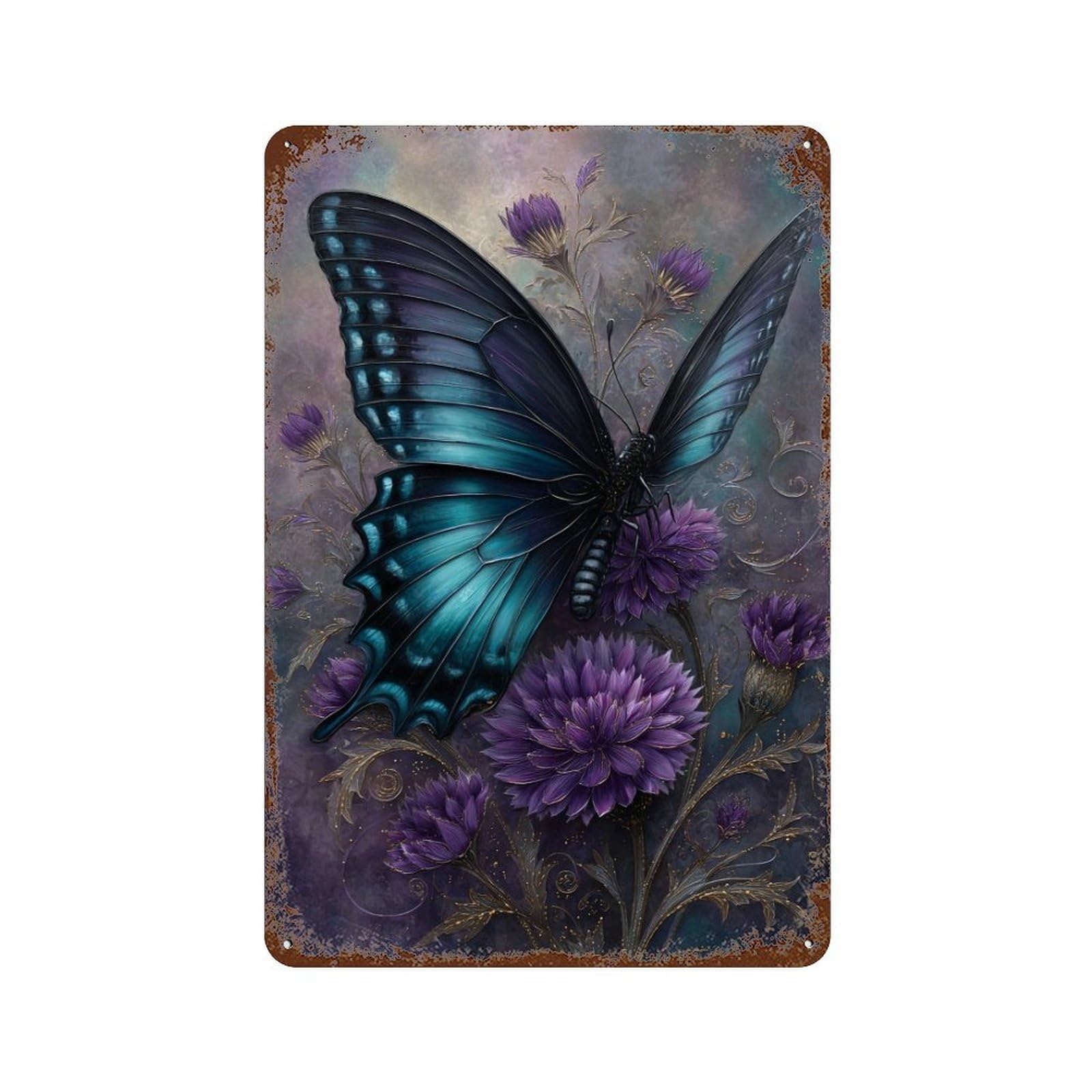 Glowing Butterfly Art Print 11.8"x7.9" Distressed Metal Wall Sign, Retro Wall Decor for Garage, Bar And Workshop Decor