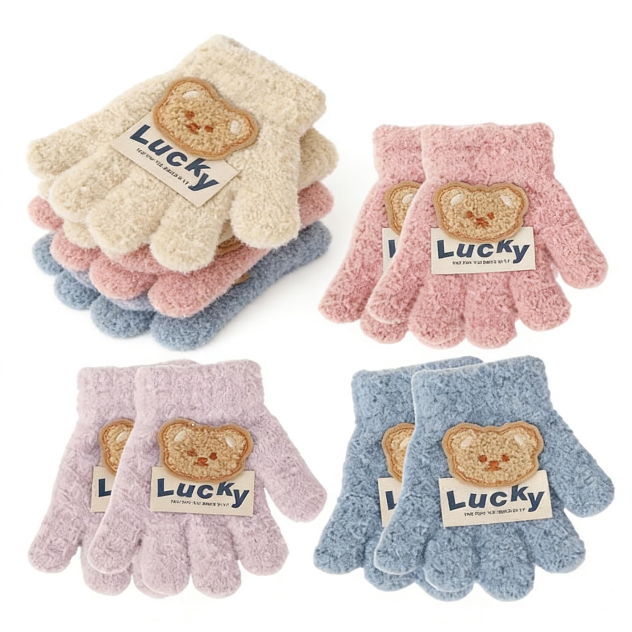 Kids Winter Gloves,Cartoon Little Bear Winter Toddler Gloves Age 2-8 Years,Children Mitten Stretchy Full Finger Thermal Glove,Winter New Year and Christmas Gifts Suitable for Boys and Girls-4Pairs