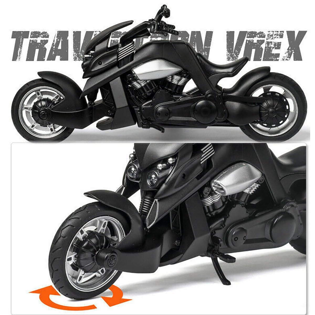 1:12 Yamaha Travertson V-Rex Alloy Motorcycle Toy Pull Back Toys with Light & Sound, Tiny Gift, Latte Motorcycles Toys for Kids Boys Best Birthday Gift & Decoration 4