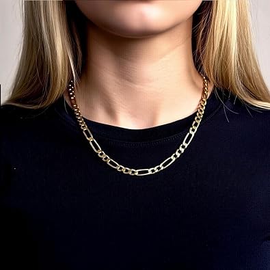 Jewelry Affairs 14K Yellow Gold Filled Solid Figaro Chain Necklace, 7.0 mm