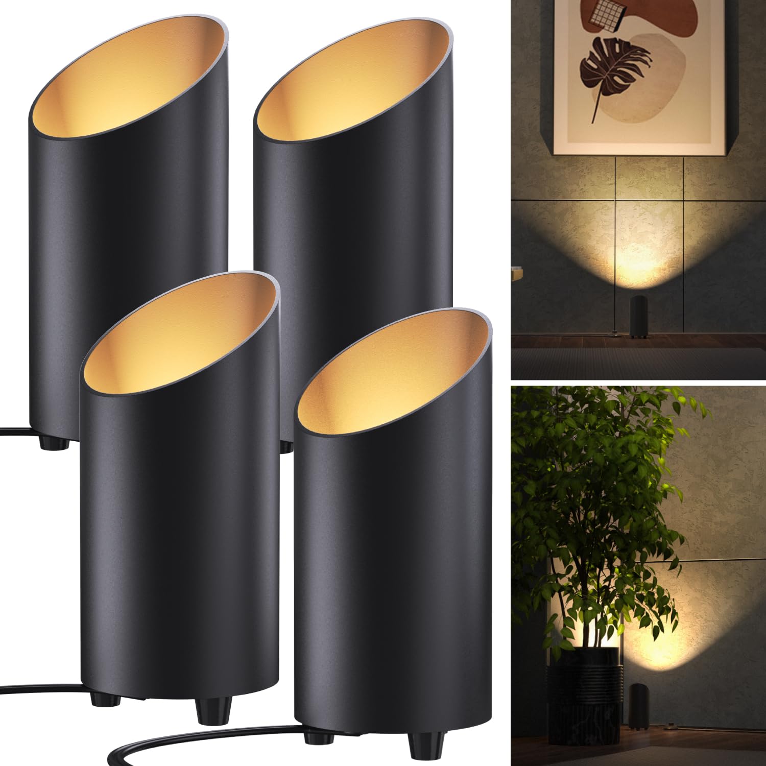 Sunco Uplighting Indoor with Foot Switch, LED Floor Can Light Spotlight, for Indoor Plants 7W, 450 LM, 3000K Warm White, 120V, Non-Dimmable, Black 4 Pack