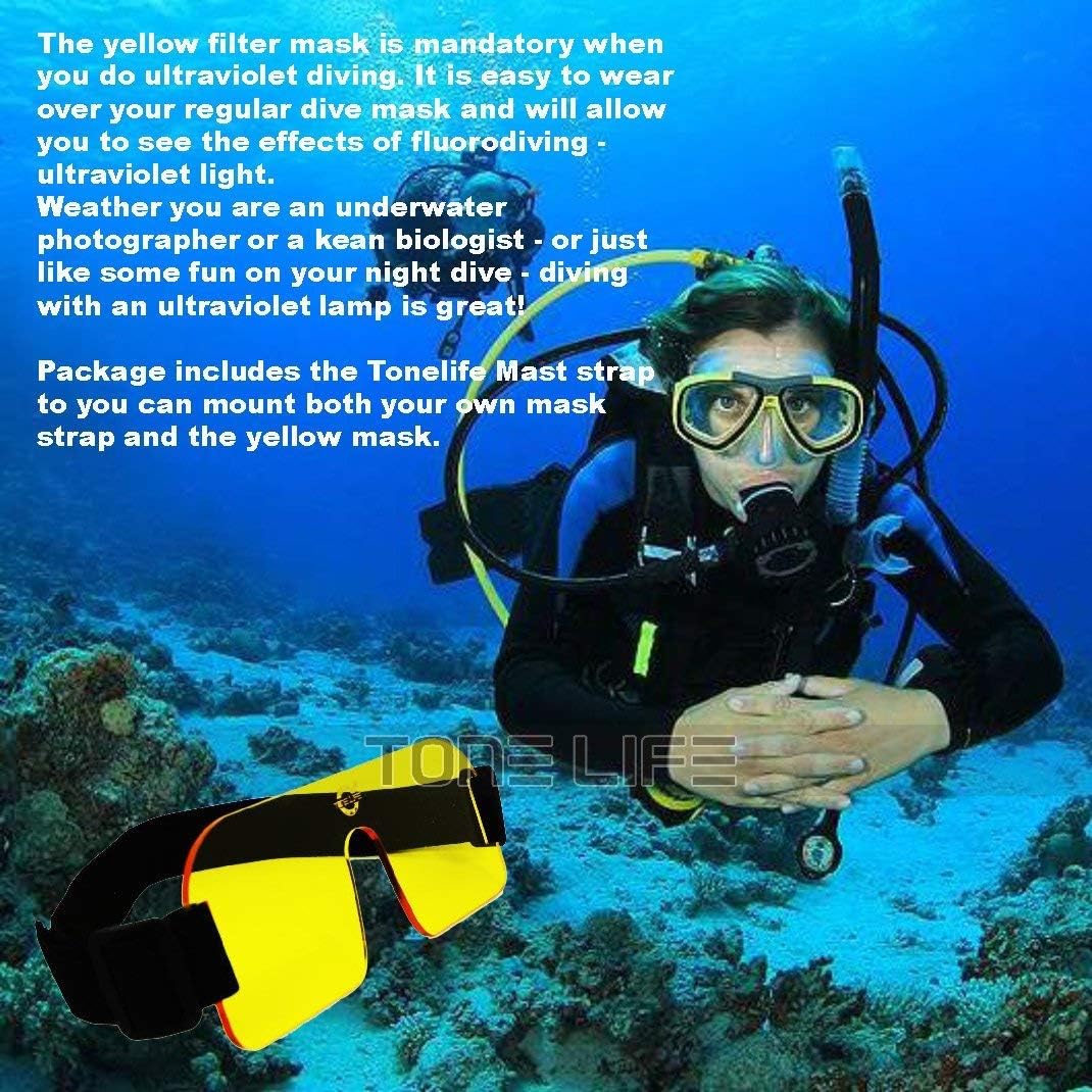 Wolf-beam - Máscara de fluorobuceo con filtro de fluorescencia amarillo (barrera), filtro para máscara de buceo, luces de vídeo y filtro dicroico