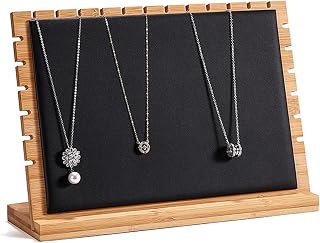 TANG SONG Permanent Jewelry Necklace Bracelet Display Stand for Vendors | 8.6'' x 12.6'' Black Leather Soft Mat Horizontal Bamboo Multiple Chain Display Stand Holder (Large)