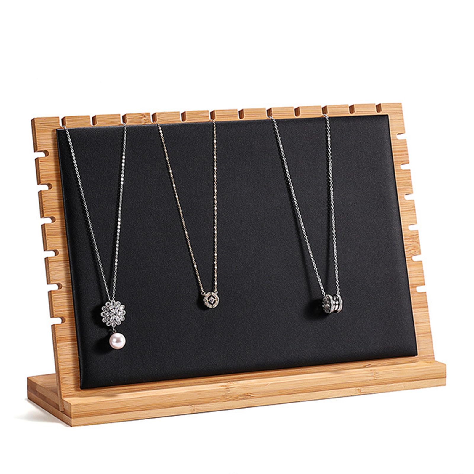 TANG SONG 8.6" x 12.6" Horizontal Bamboo Leather Soft Mat - Necklace Display Stand Organizer for Multiple Bracelets & Chains - Jewelry Storage Holder