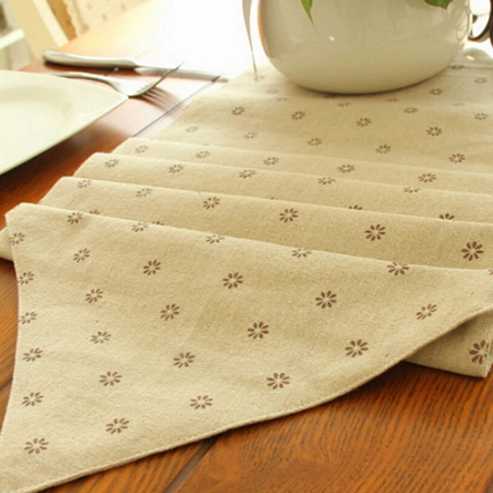 Runner Tavola In Cotone, Runner Tavola Natale Kaki Chiaro Motivo A Margherita Runner Da Cucina, 30x200CM