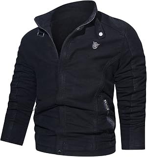 Duohropke Men's Transition Jacket Military Cargo Jacket with Stand-Up Collar Work Jacket Embroidered Casual Bomber Field Jacket Aviator Jacket Windbreaker Coat with Knitted Waist and Cuffs
