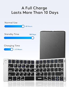 Samsers Ultra Slim Foldable Bluetooth Keyboard for Phone Tablet PC, Silver