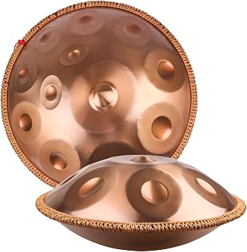 Handpan Drum Instrument in D Minor 9 Notes 432Hz/440Hz 22 inches Hand Pan Steel Drum with Soft Hand Pan Bag, 2 handpan Mallet, Handpan Stand, dust-Free Cloth, Harmonic Percussion Drums Color Gold