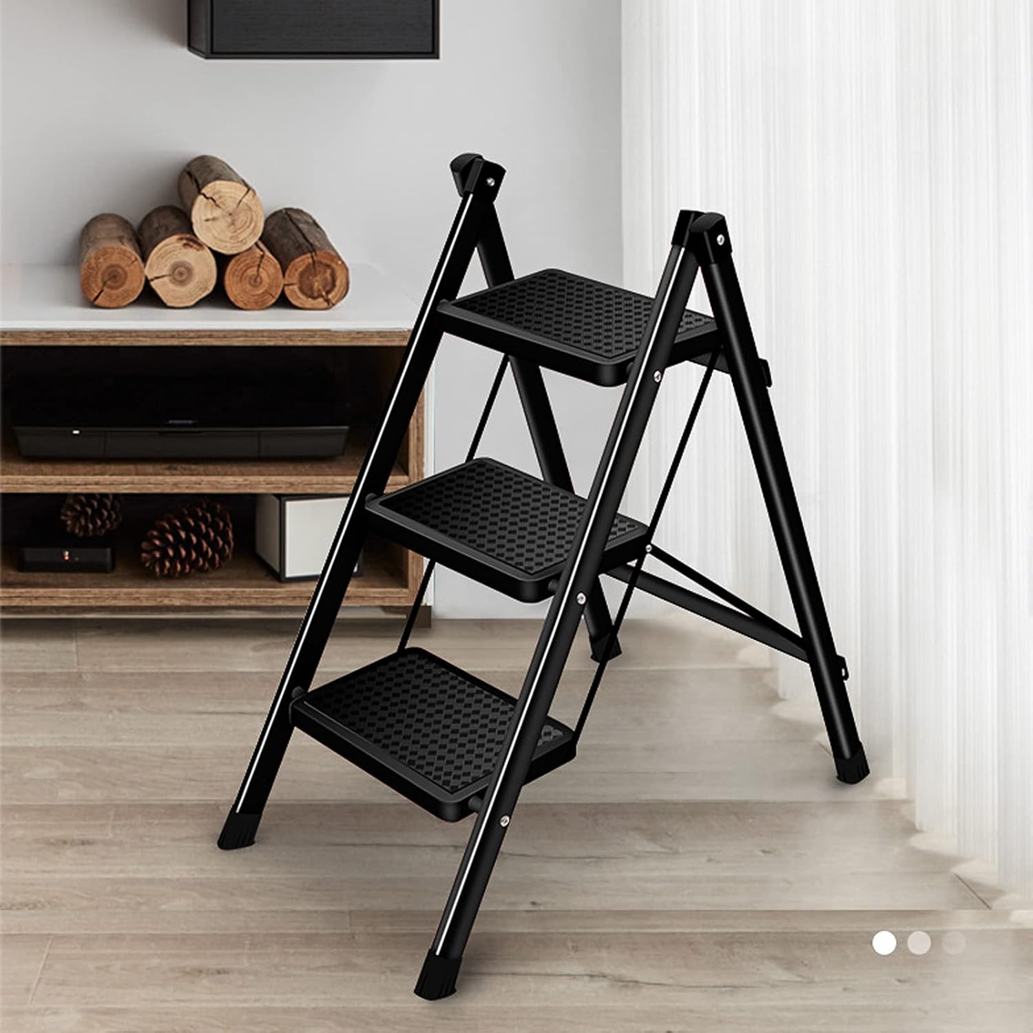 Step Ladder, Folding Step Stool with Anti-Slip Wide Pedal, Portable Sturdy Steel Ladder 330lbs Safety Household Ladder Multi Purpose Folding Ladder for Home Kitchen Office, Space Saving