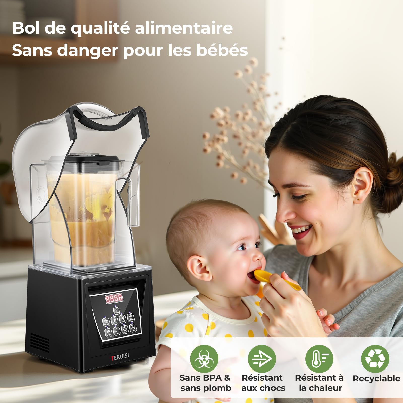Blender Professionnel 2200 W, Mixeur Blender Silencieux avec Caisson Insonorisé, Bol 2 L, 9 Vitesses, Fonction Timer, Nettoyage Automatique, 5 Programmes pour Smoothies, Glace Pilée et Soupes