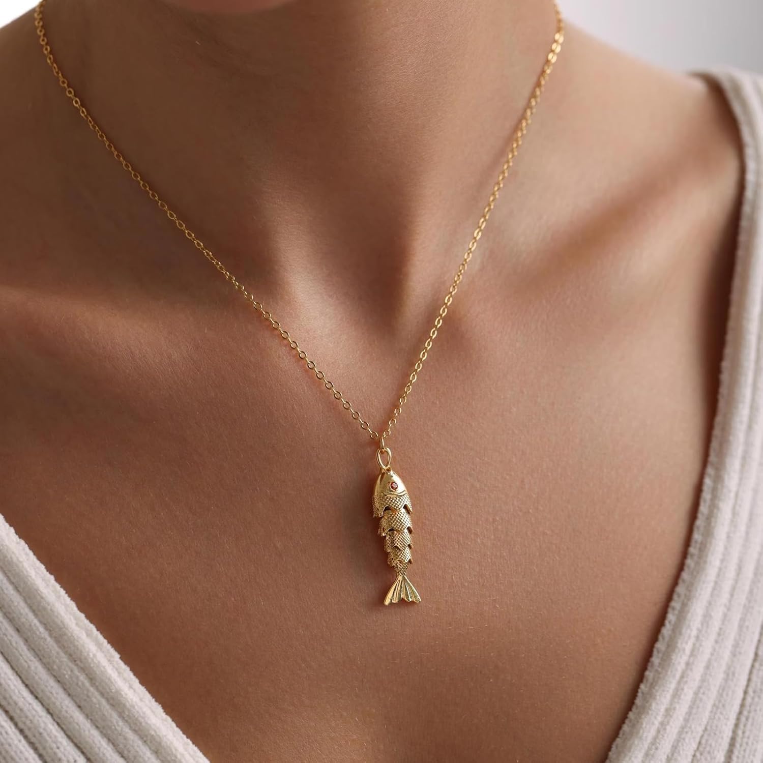 Fish Necklace for Women Beaded Fish Necklace Beach Charm Necklaces Gold Fish Drop Necklaces for Women Dainty Beach Jewelry - Image 2